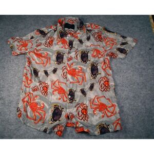 AK Aloha Co Mens XL King Crab Print Button Up Shirt Juneau Alaska Grey